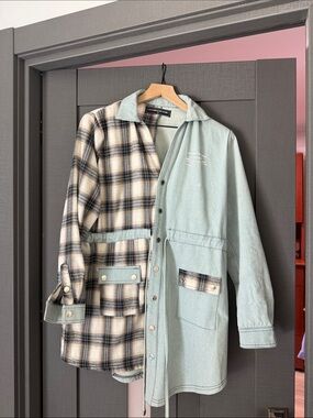Maniere de voir Two-Tone Denim and Plaid Split dress size 4